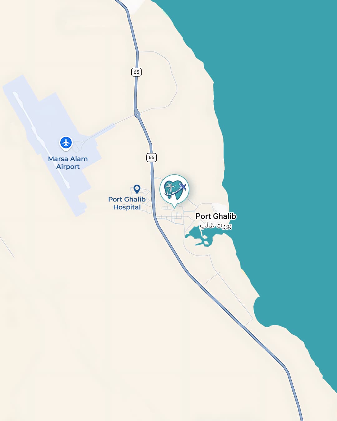 Map of the clinic location near Port Ghalib Marina and Marsa Alam Airport