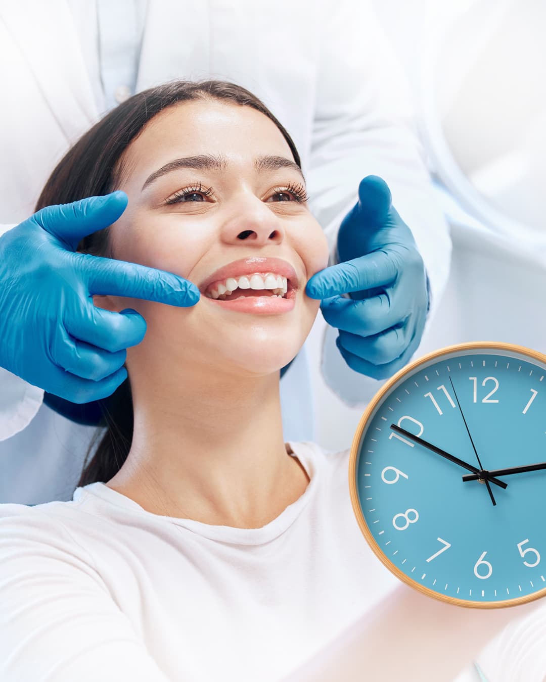 Dentist showing a patient's bright smile — fast, same-trip treatment
