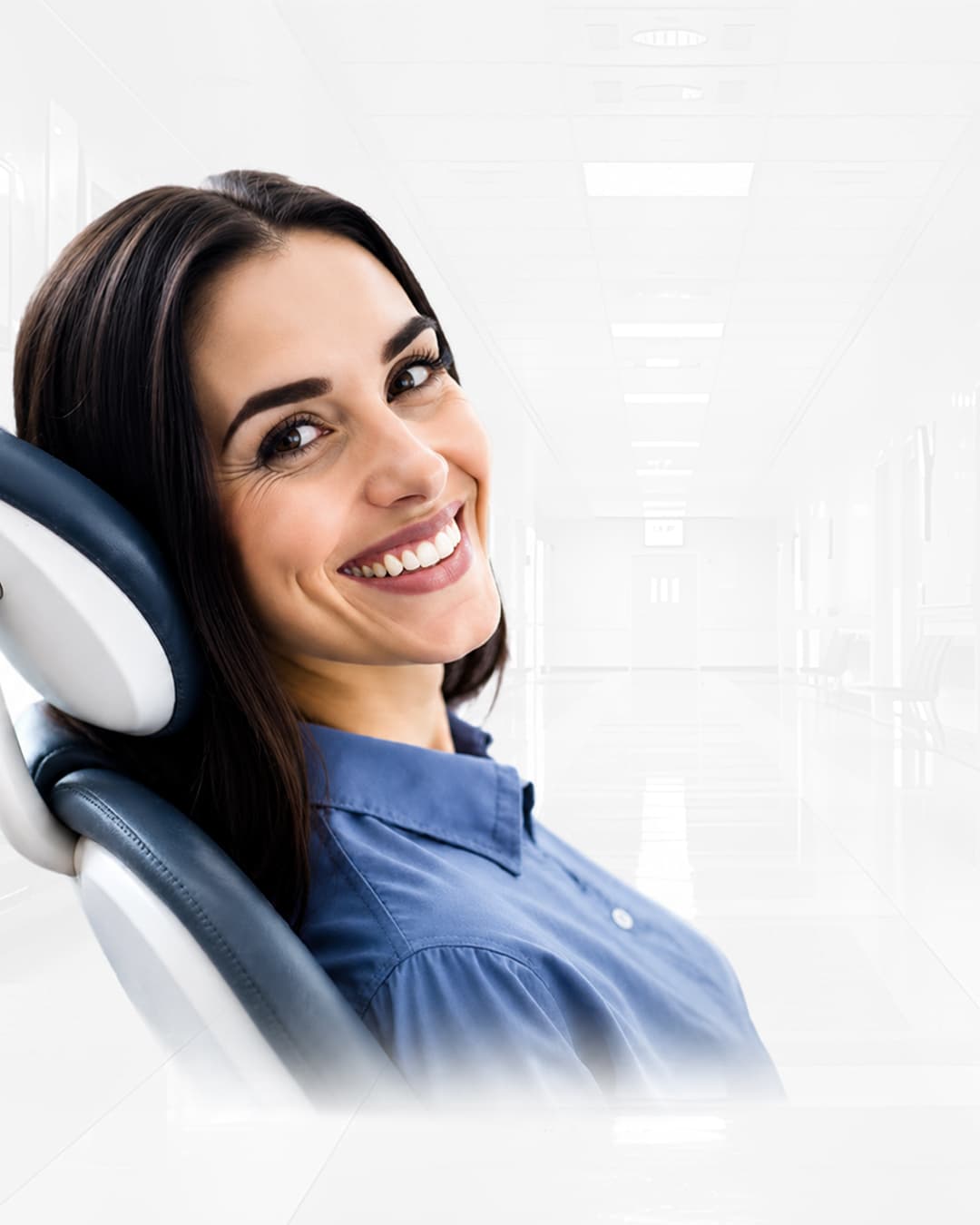 Happy patient smiling in the bright clinic